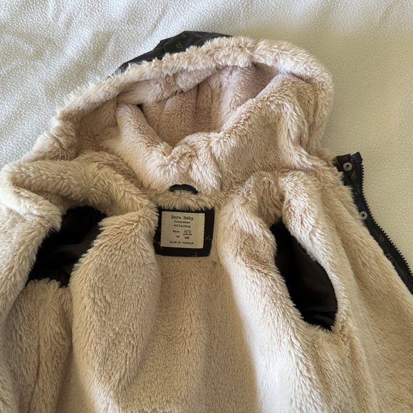 Zara Baby Rubberized Faux Fur Lined Raincoat Alphabet Letter ABC Print Navy 2 3 - Picture 5 of 16